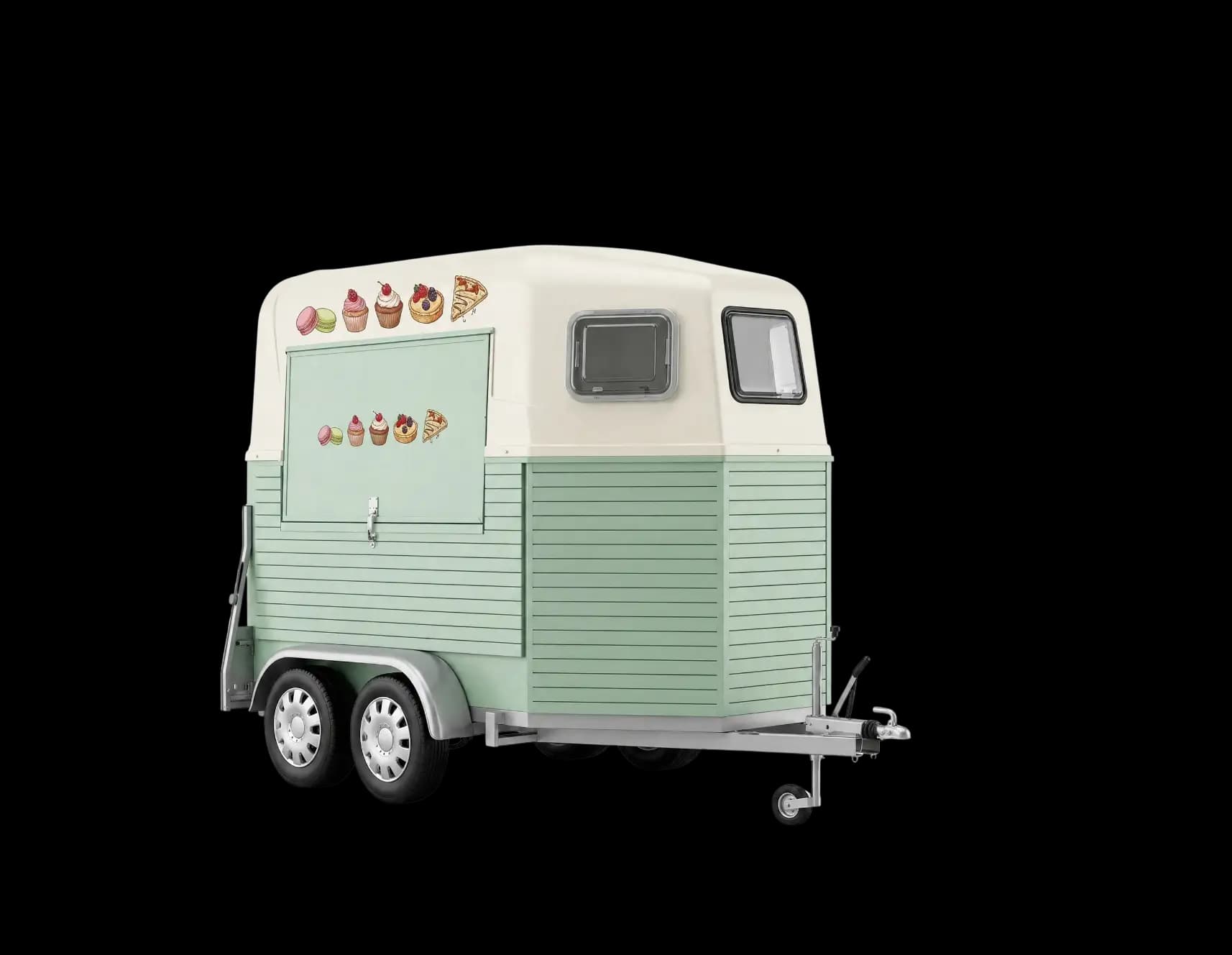 Dessert Trailer von NICE! Streetfood, Ansicht von schräg vorne